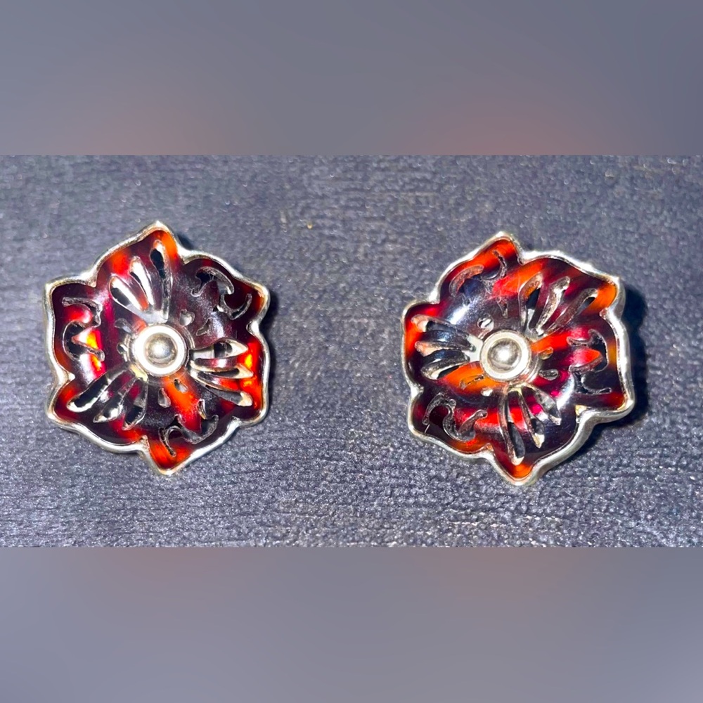 Vintage Brighton carved tortoise shell flower shaped earrings shadow garden - Picture 5 of 7